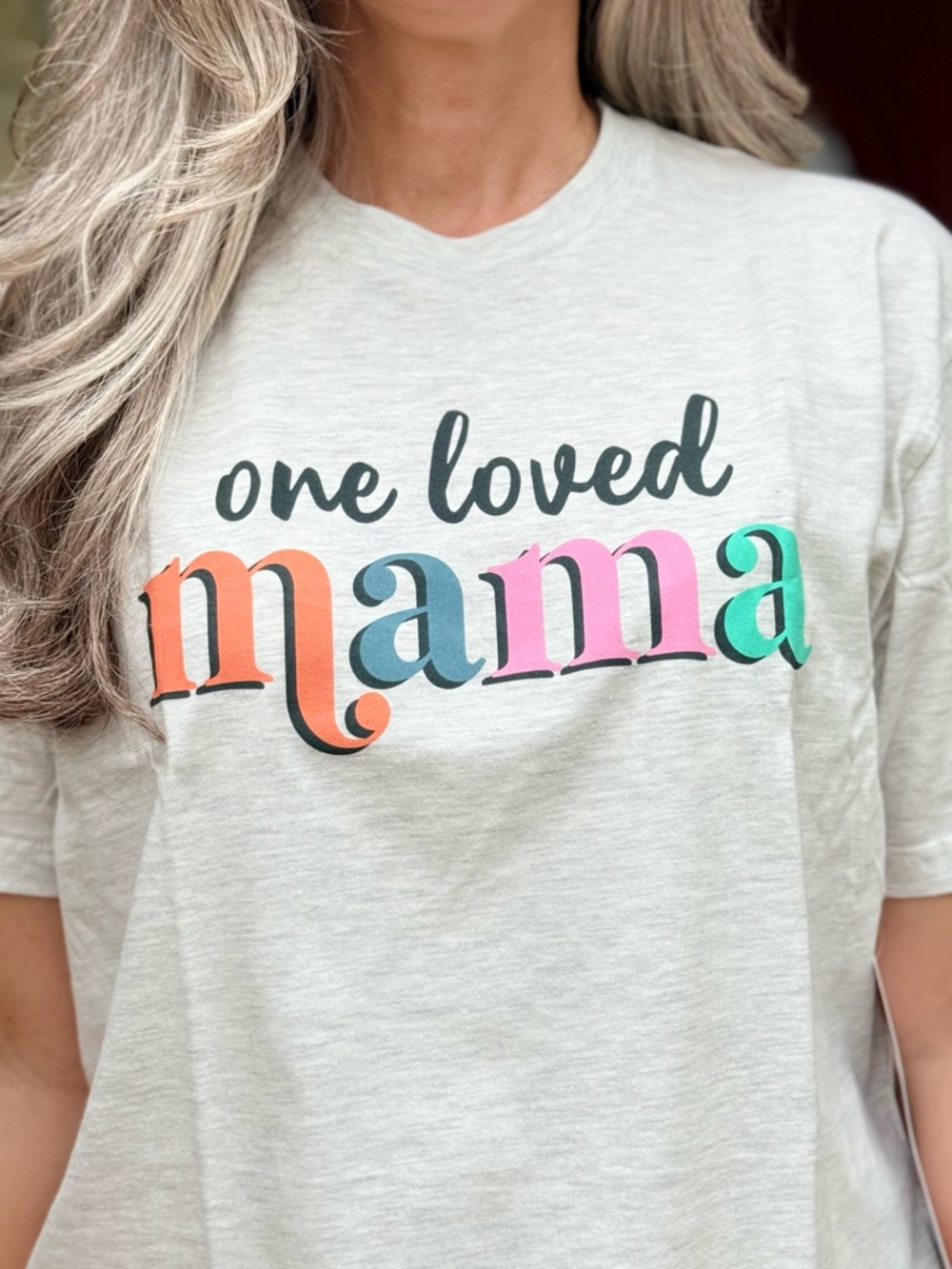 NEW One Loved Mama Graphic Tee Heather Cream T-Shirt Gift